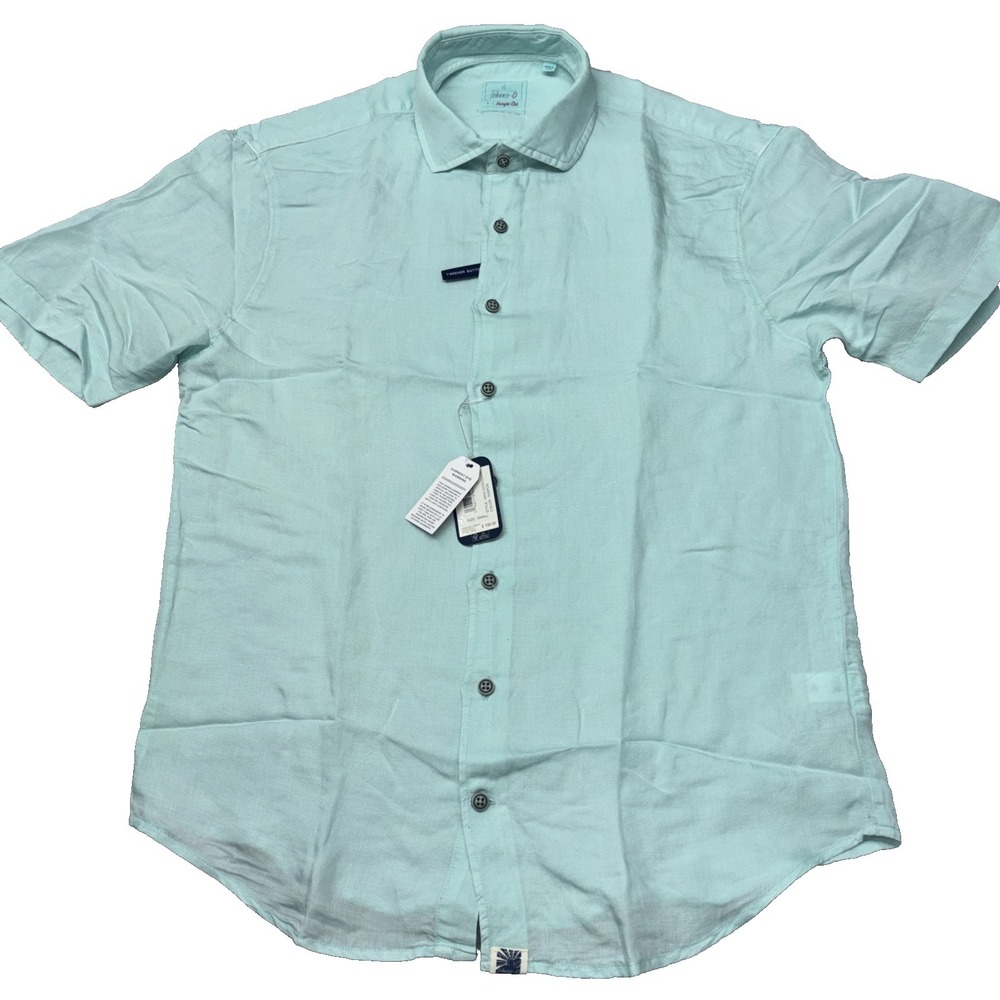 Johnnie-O Short Sleeve Hangin' Out Linen Button Down Shirt Tarpon Small NWT‎